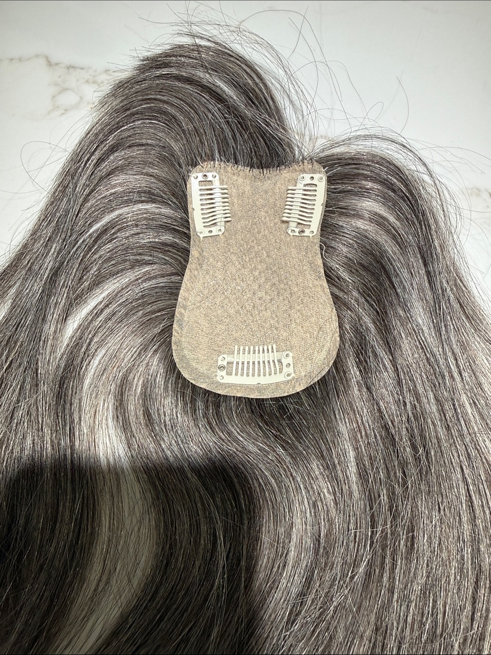 💯% 12” HUMAN Topper with Bangs, Medium/DarkGray/Silver - Picture 8 of 12